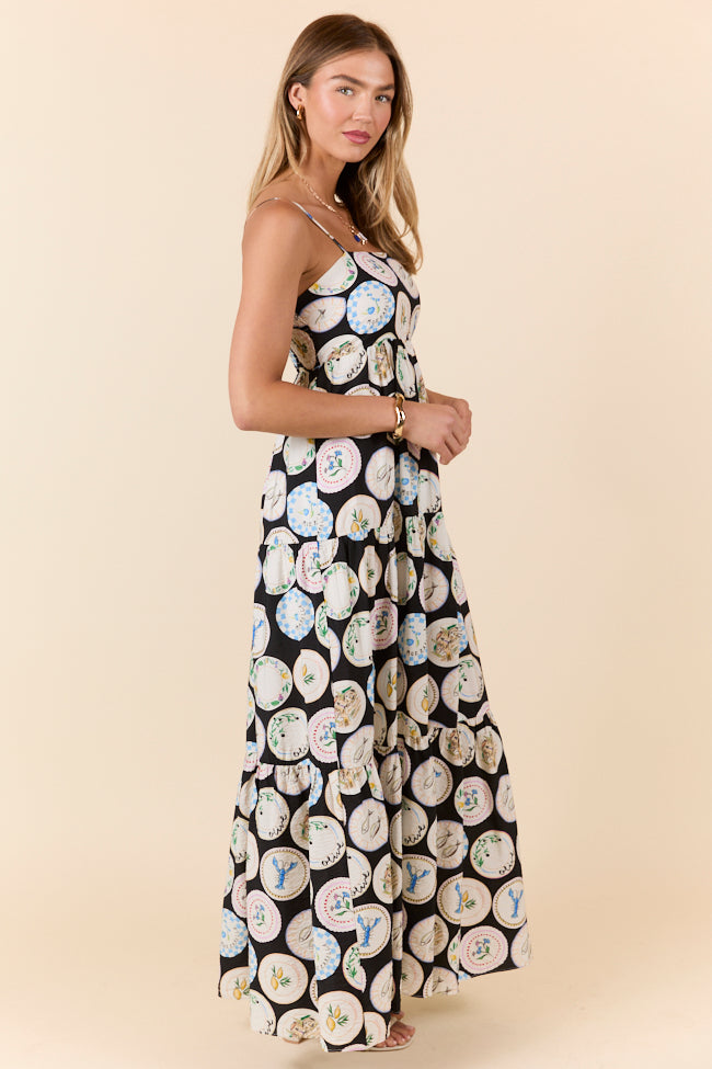 Dish It Out Fish Plate Print Maxi Dress