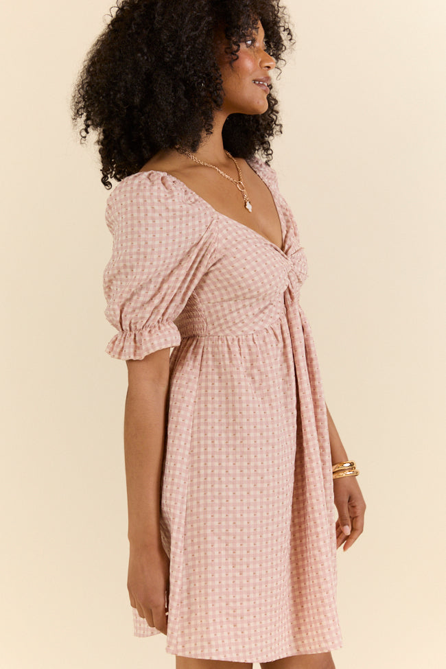 More Duets Dusty Pink Gingham Mini Dress