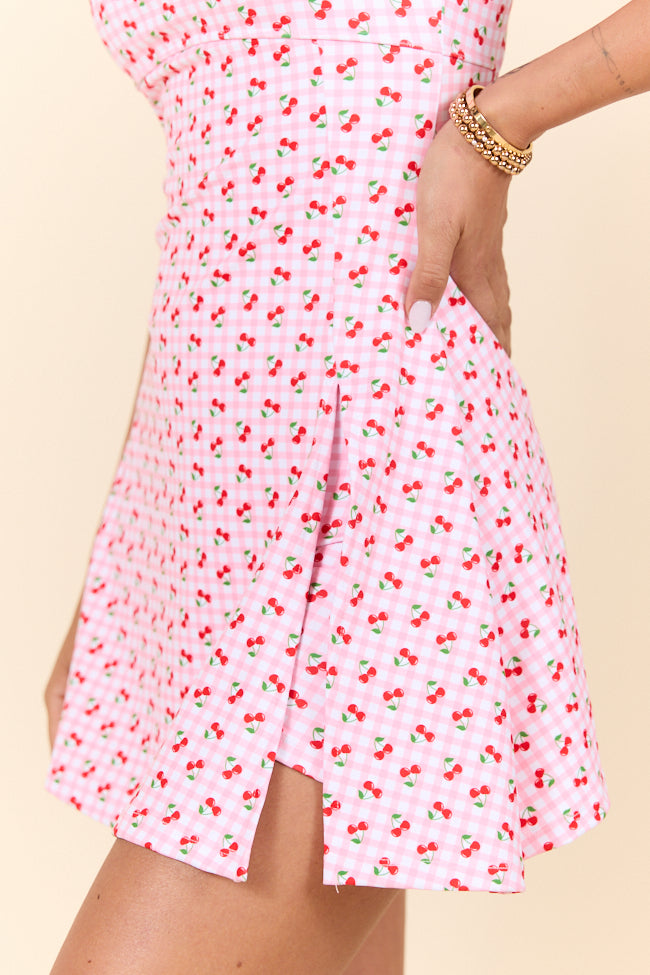 Midday Pick Me Up Pink Cherry Gingham A-Line Active Dress