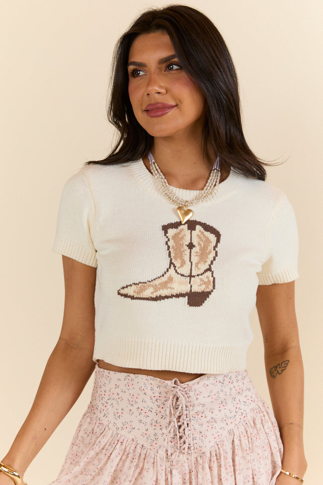 Made For Walkin' Ivory Boot Detail Cropped Sweater
